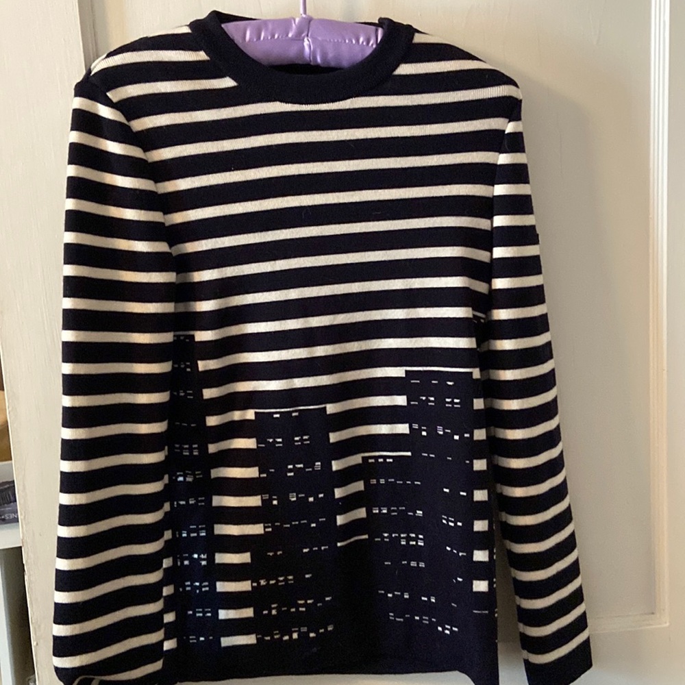 Saint James L’Atelier city line wool sweater black and white